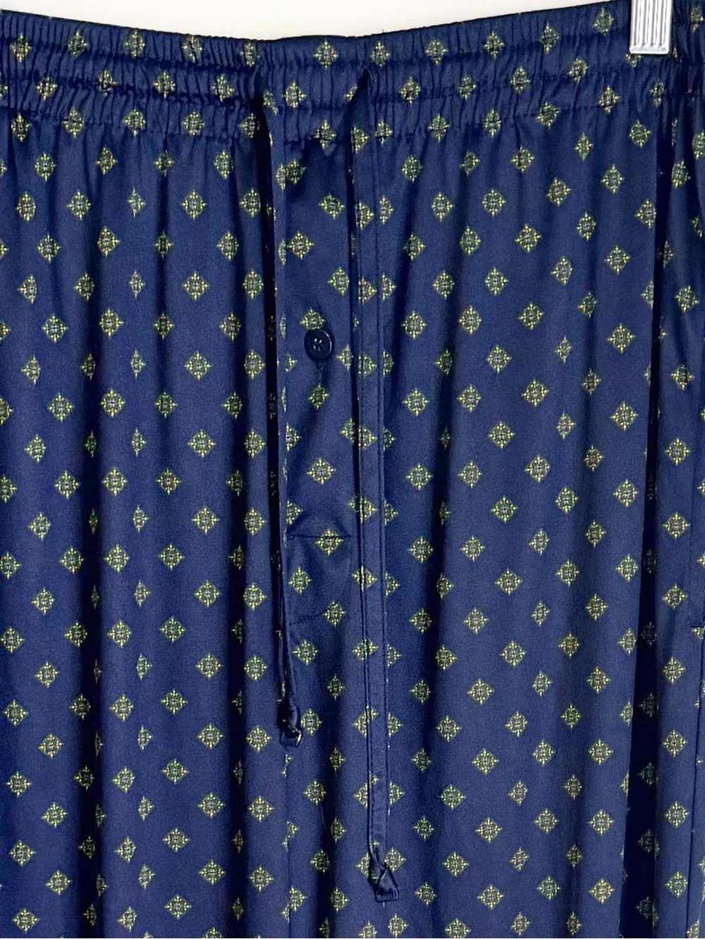 Navy Printed Satin Drawstring Wide-Leg Pajama Pants